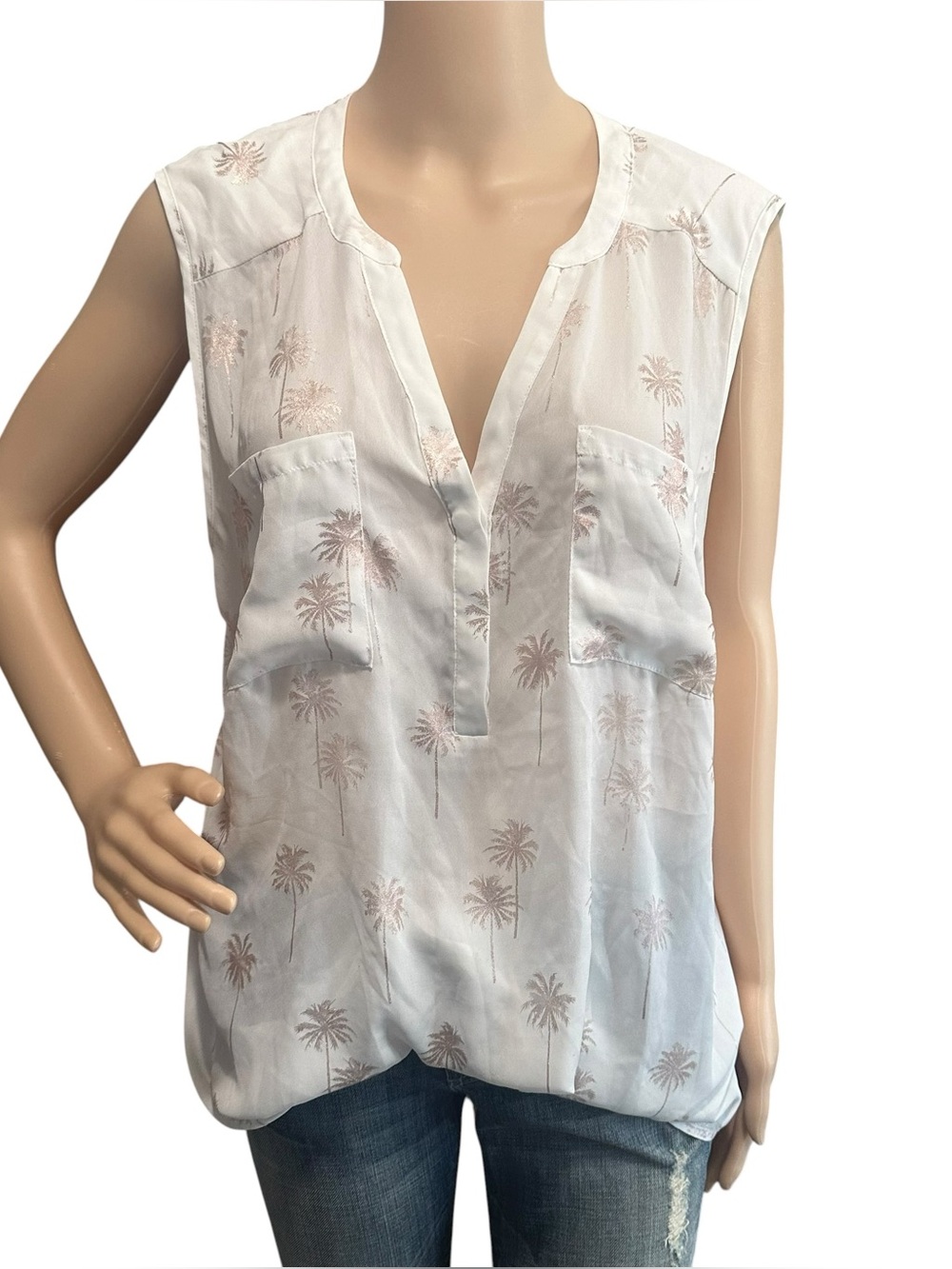 Torrid 2 blouse womwns Harper Palm Print white Sheer Pullover Sleeveless hi low
